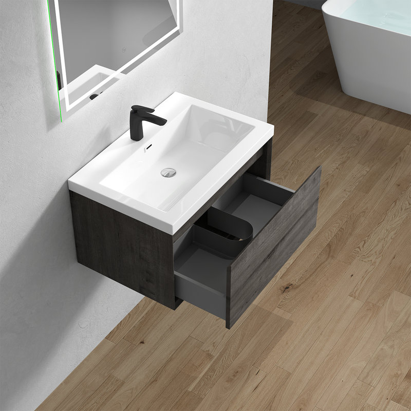 Meuble-lavabo mural simple l 29,5 po x P 19,6 po x H 17,7 po Creolia, Chêne fumé