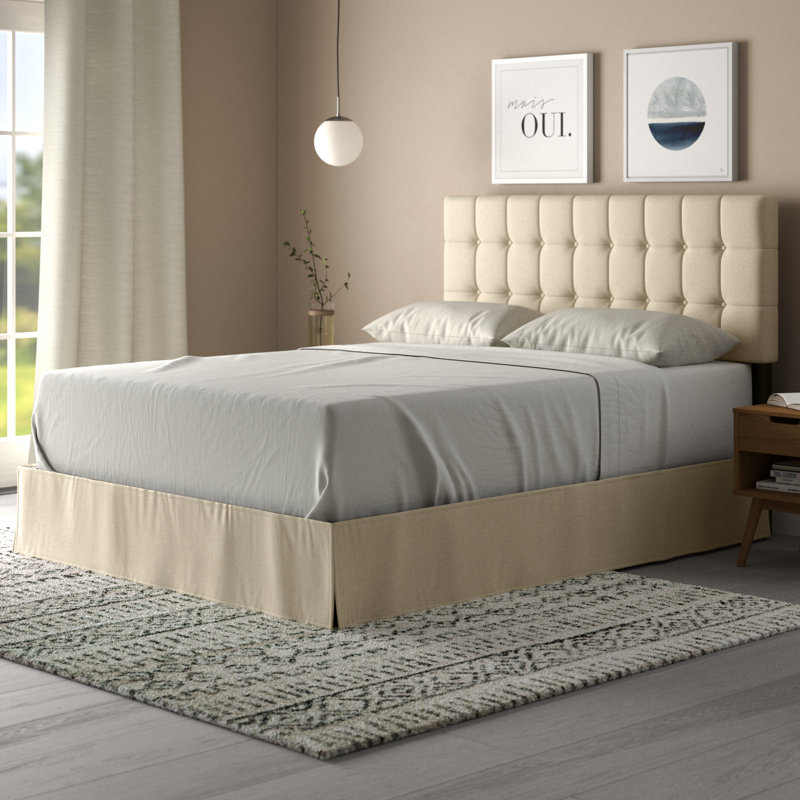 Ambria Upholstered Wingback Bed, Beige, Queen