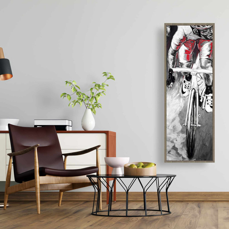 «Red Cyclist Scenic», toile encadrée | Décoration intérieure, H 49,25 po x l 17,25 po