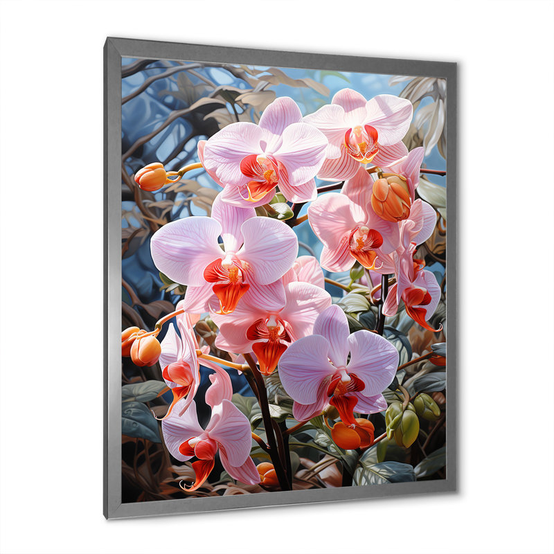 Orchidées roses, allure tropicale sur toile, H 40 po x l 30 po x P 1,5 po, Cadre photo argenté
