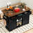 53.7" Kitchen Storage Island With Power Outlet & Wheels, 2 Sliding Barn Doors, Drop Leaf, Spice Rack For Home And Dining, Black Finish Rolling Supply, Rack, Wheels Kitchen, Dark
