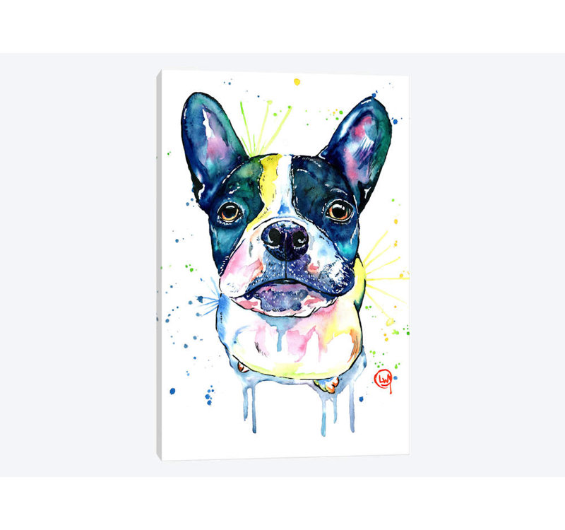 « juno the frenchton », impression sur toile tendue, H 26 po x l 18 po x P 1,5 po, Toile tendue, Pas de tapis