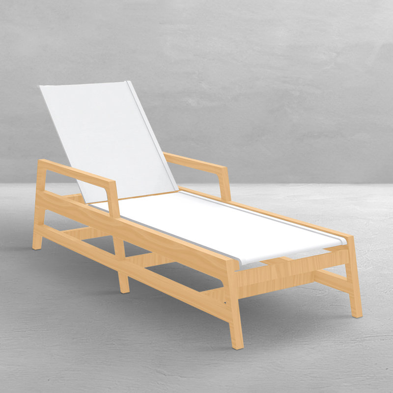 Seashore Chaise Natural Wood With White Sling, Natural