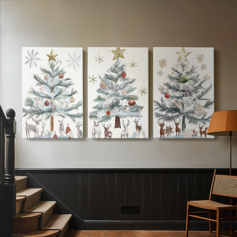 Christmas Holiday Art CECX - Toile tendue avec châssis sur mesure - 3 pièces, H 12 po x l 24 po