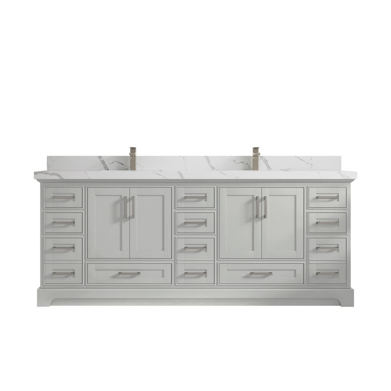 Ensemble de meuble-lavabo double 84 po Eser, Gris Coventry, Marbre de Carrare