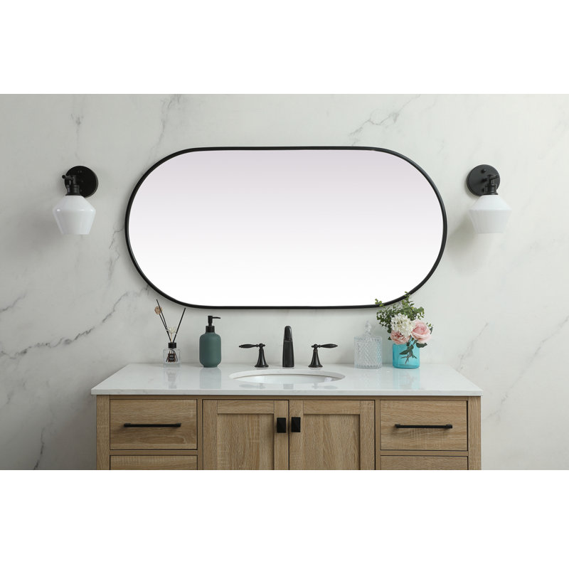 Black Metal Framed Oval Full Length Vanity Mirror