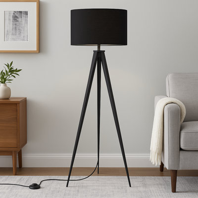 Cardone 60" Tripod Floor Lamp with Drum Shade and Foot Switch – Black