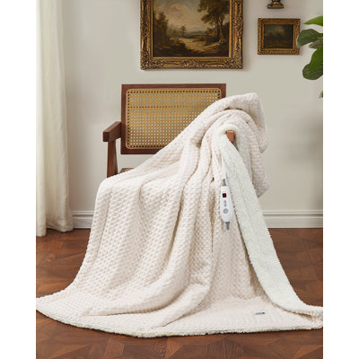 Heated Electric Throw Blanket, Waffle Sherpa Electric Blanket with 6 Heat Settings, 4-Hour Auto-Off, Machine Washable, ETL Certified