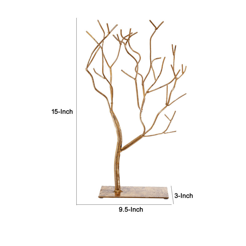  Décoration d'arbre décorative - Sculpture en fer ramifié sans feuilles de 15 pouces avec base rectangulaire, or