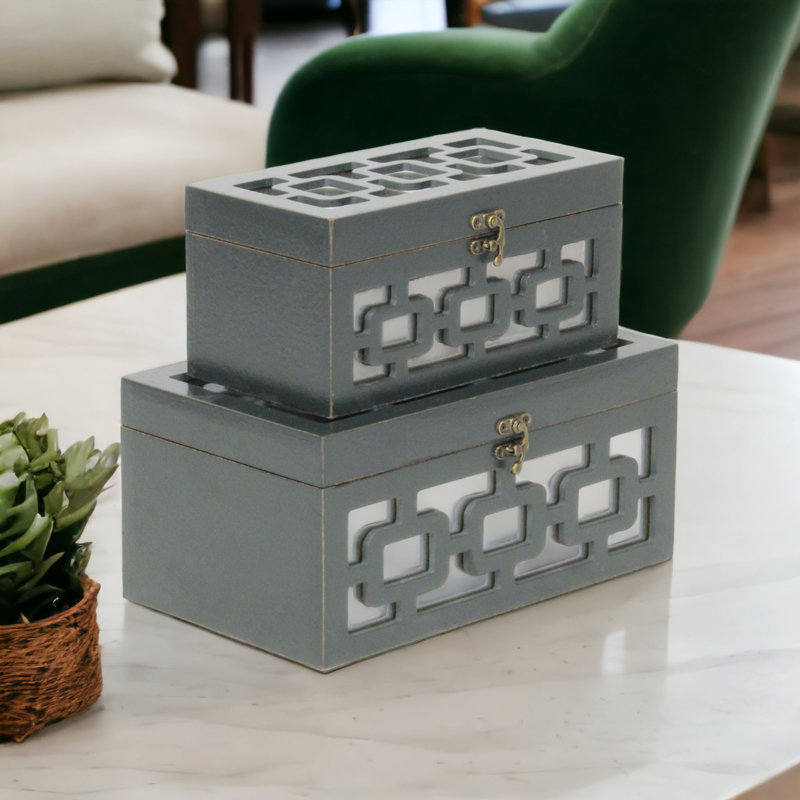 Dark Gray Geometric Pattern Decorative Box Set