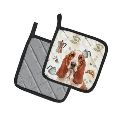 Paire de poignées rouges et blanches Basset Hound