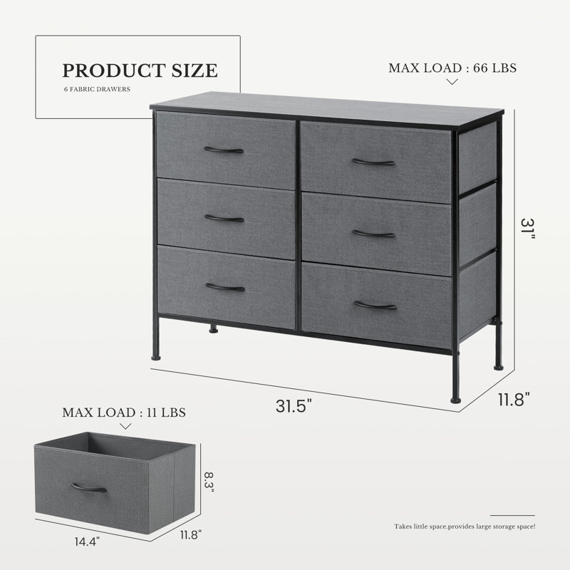 Commode à 6 tiroirs en métal, Gris