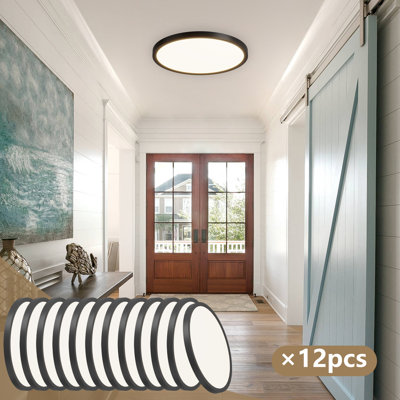 Ensemble de 12 plafonniers minces encastrés à DEL noirs de 5 pouces, 12W 5CCT au choix (2700K-6500K)