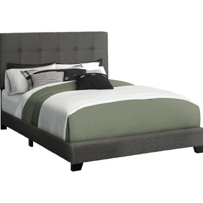 Dark Grey Boucle Upholstered Full Size Bed Frame For Transitional Bedroom, Solid Engineered Wood Structure, Button - Headboard With Comfort Padding And Low Profile