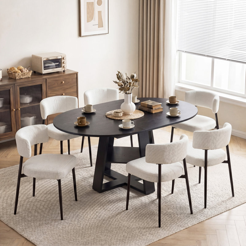Aura Round Extendable Modern Kitchen Dining Table Set With Dining Chair, 5 Pieces: Table, 4 Chairs, Brown