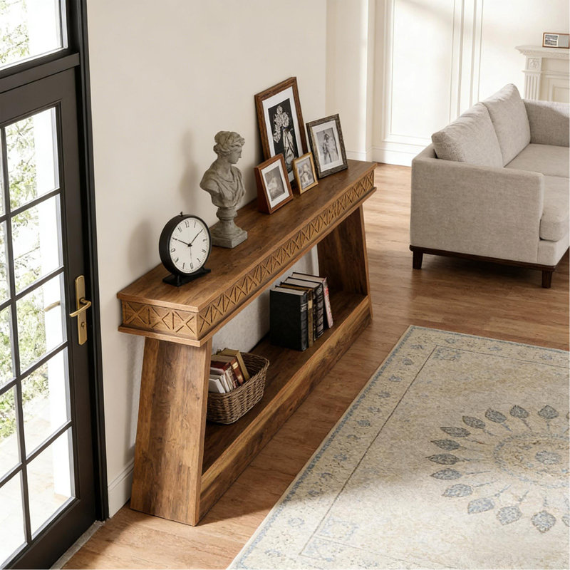 Table de canapé à deux niveaux, table d'entrée polyvalente, console, 31.5" H x 70.87" W x 11.81" D, Brown