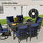 Ensemble de salle à manger 7 pièces en métal noir Maynard avec table rectangulaire, 2 chaises pivotantes et coussins bleus-122878503