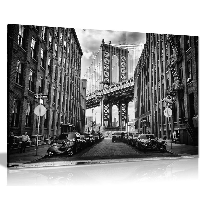 Alley & Architectural Brooklyn Bridge - Wrapped Canvas Print, 20cm H x 31cm W