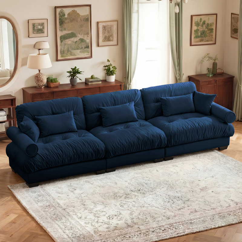 Canapé modulaire surdimensionné en velours, H 33,4 po x l 130 po x P 37 po, 3, Bleu