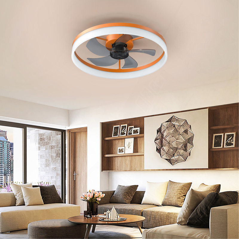 Ventilateurs de plafond avec lumières à DEL à intensité variable et installation encastrée de ventilateurs de plafond minces et modernes (orange)