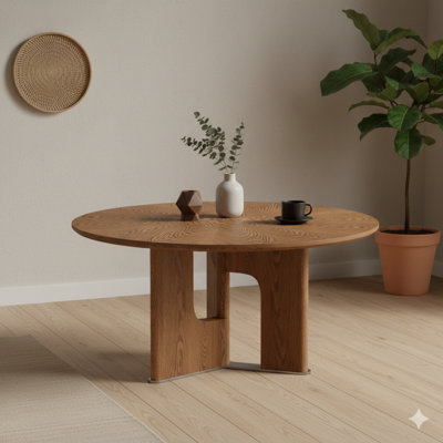 Table basse 31,5 pouces ronde en placage de bois de frêne rustique pour les salons compacts