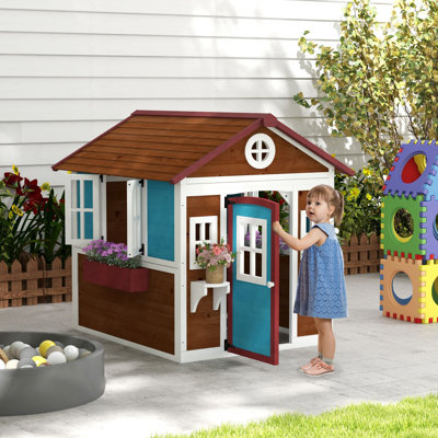Maisonnette pour enfants, maisonnette d'extérieur en bois pour la cour arrière, beige