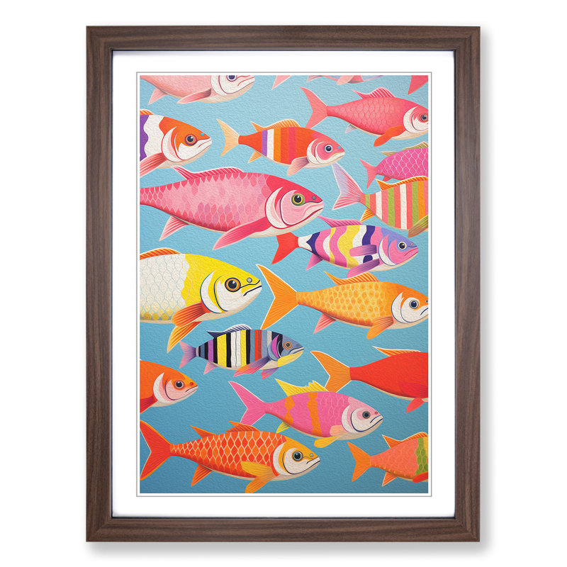 Fish Op No.2 - Single Picture Frame Print on Wood, Walnut, 34cm H x 25cm W x 2cm D