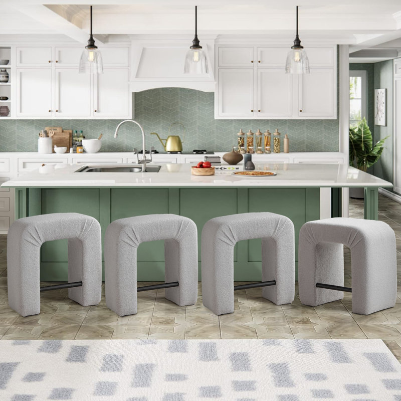 24" Boucle Counter Stool,Modern Bar Stool  With Footrest, Grey