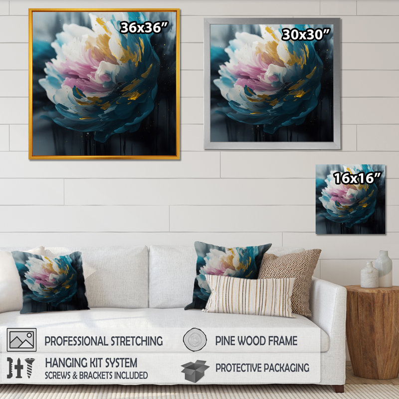 "Blue Pink Pe pivoines Artistry III", reproduction d'art sur toile, H 16 po x l 16 po x P 1 po, Toile tendue
