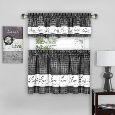 Aneesa Cotton Blend Plaid Tailored Kitchen Curtain