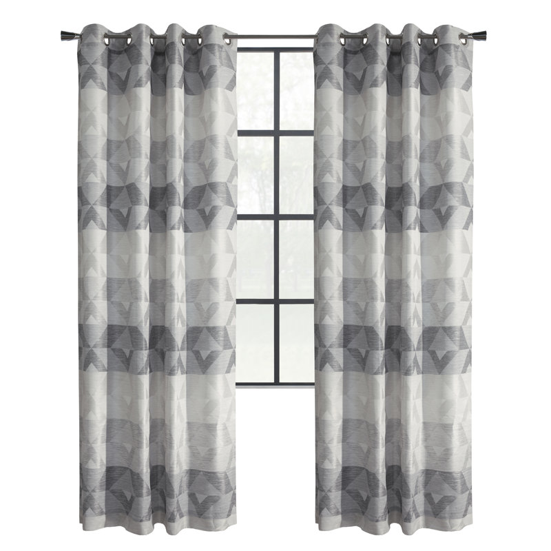 Abstract Semi-Sheer Grommet Single Curtain Panel, 52" W x 84" L