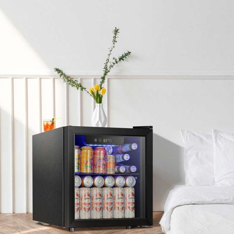 55-Can Beverage Refrigerator & Cooler With Double Glass Door, Touch Control Buttons, For Home/Office/Bar