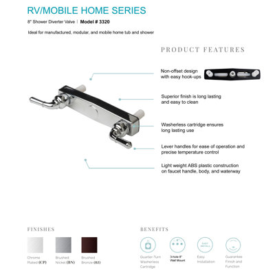 Mobile Home Two Handle Non-Metallic Shower Diverter