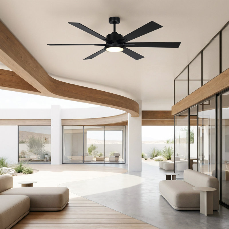  Ventilateur de plafond à DEL avec abat-jour en verre moderne de 65 po Tja