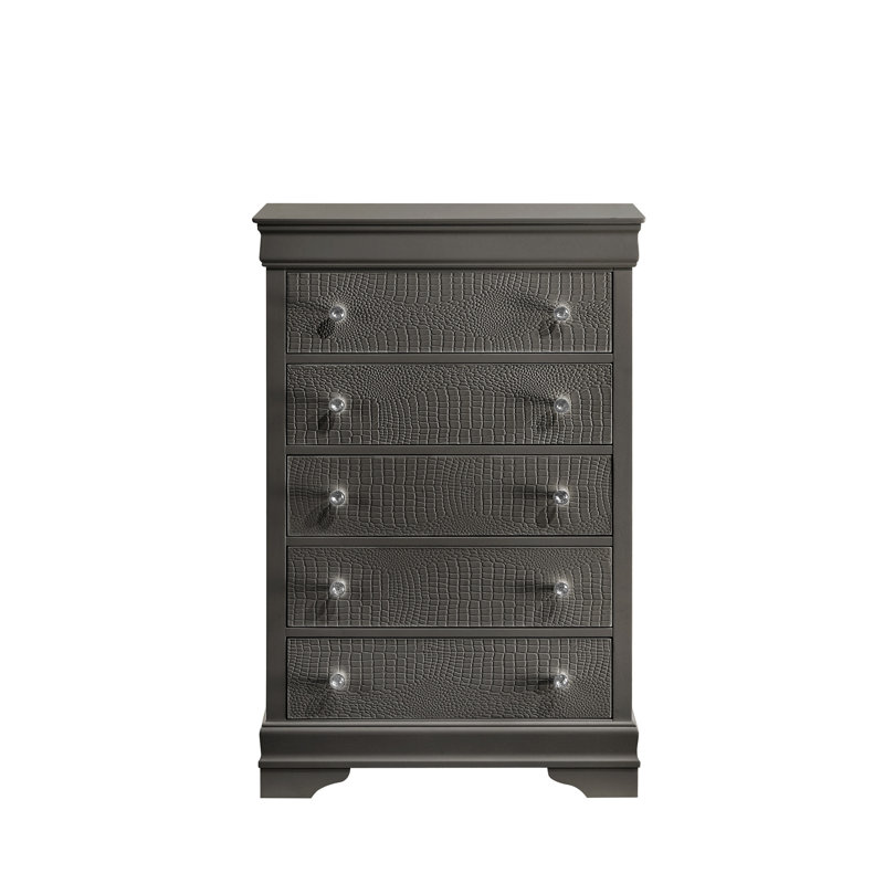 Commode 5 tiroirs Blaze, Gris métallisé