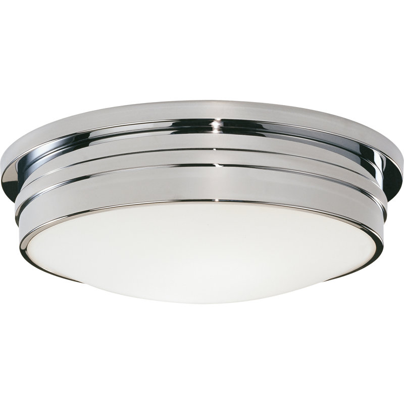 Srkashlteni Polished Nickel Flushmount Light Fixture With White Frosted Glass Shade | Modern Ceiling Light For Dry Or Damp Locations | Medium E26 Socket | 60W Max | Stylish 15.75” Width