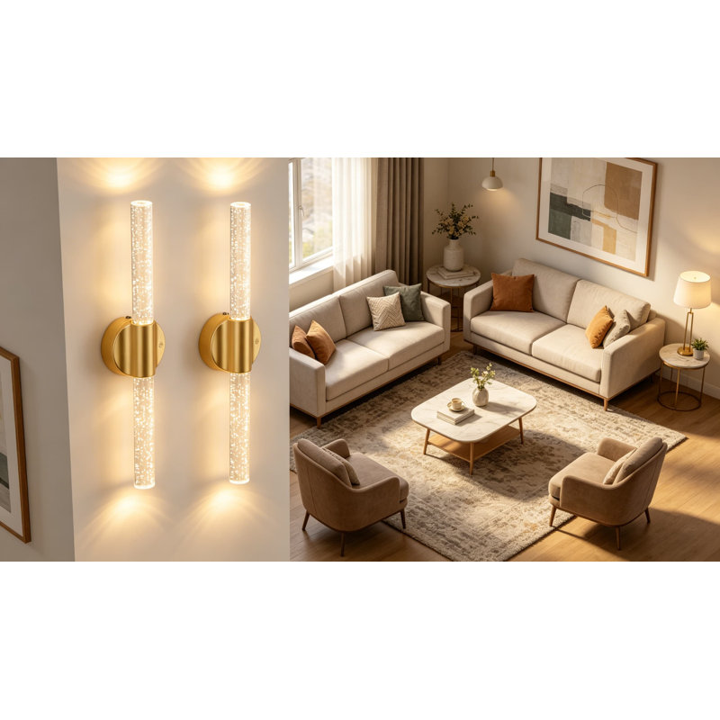 Ensemble de 2 appliques murales magnétiques linéaires rechargeables avec télécommande et contrôle tactile, 3CCT et appliques murales sans fil à intensité variable dorées pour le salon de la chambre à coucher