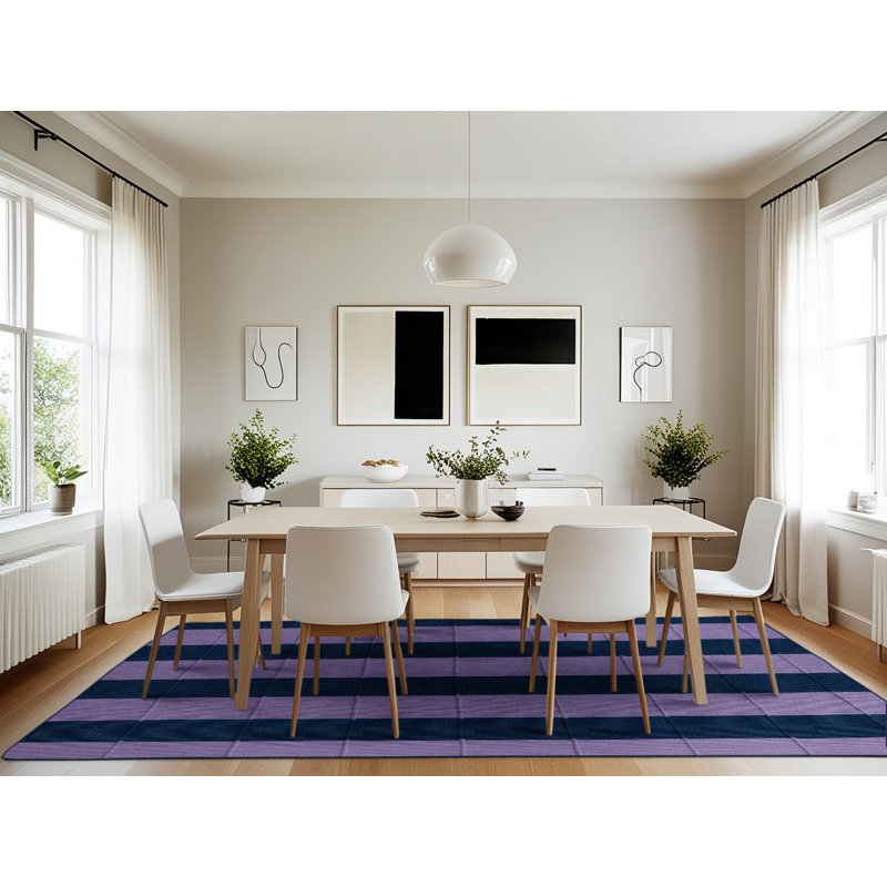 Tapis bleu à carreaux lavable à la machine, Rectangle 7 pi x 10 pi