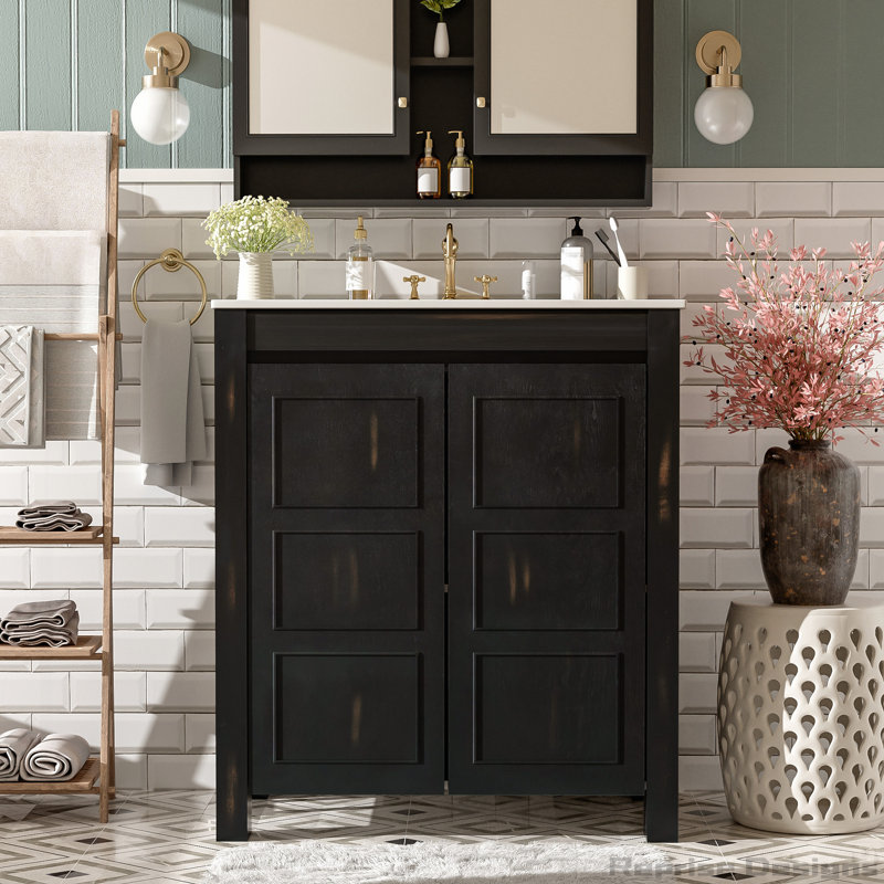 Meuble-lavabo de ferme 30 po avec lavabo en céramique, tablette réglable, surface facile à nettoyer, Espresso