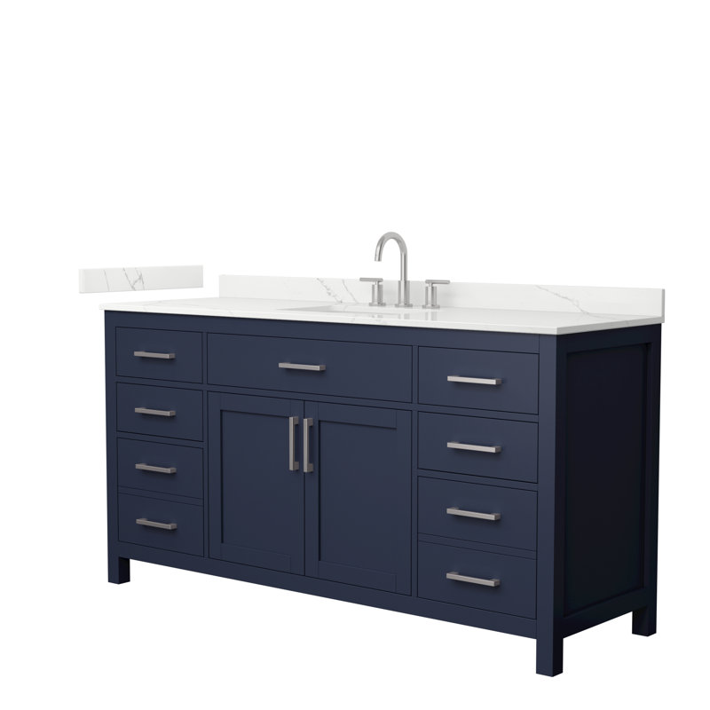 Beckett 66" Freestanding Single Bathroom Vanity with Quartz Top, Giotto Quartz, Brushed Nickel, Dark Blue