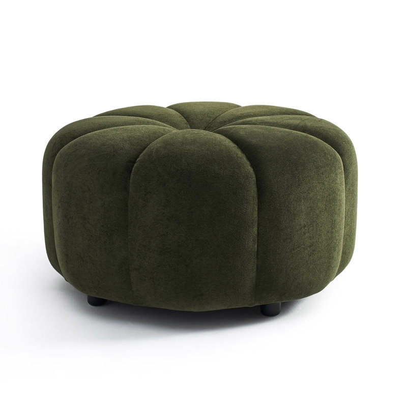 Repose-pieds rond en velours capitonné Pomelle, Vert olive