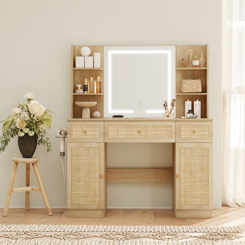 Meuble-lavabo en rotin naturel 43,3 po Boho, Nature