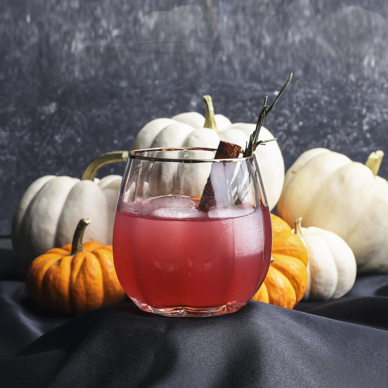 Karaca Halloween Pumpkin Glass Tumbler Glass, 380ml, Transparent Gold