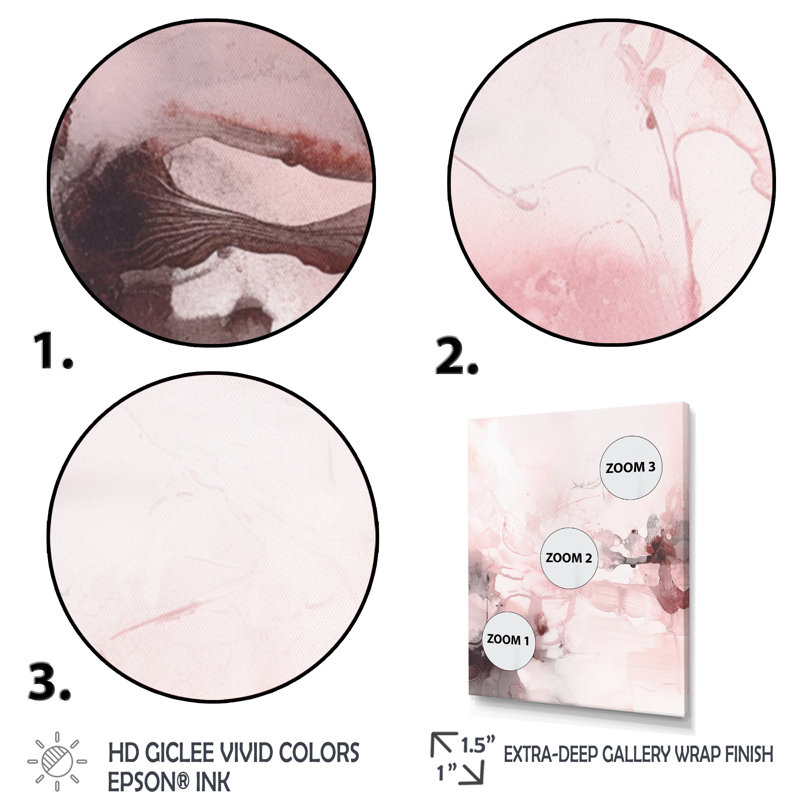 «Pink Delicate Abstract Marble V», reproduction d'art sur toile abstraite, H 20 po x l 12 po x P 1 po, Encadrement doré