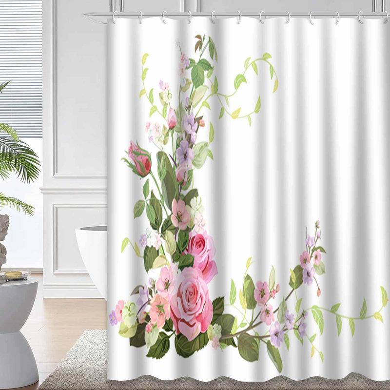Rideau de douche imperméable avec 12 crochets Rose Bloom Spring Blossom, L 72 po x l 84 po
