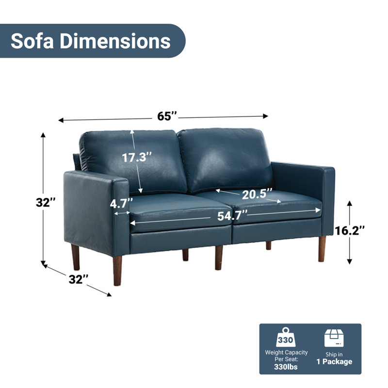  65" Classic Loveseat, Blue Faux Leather