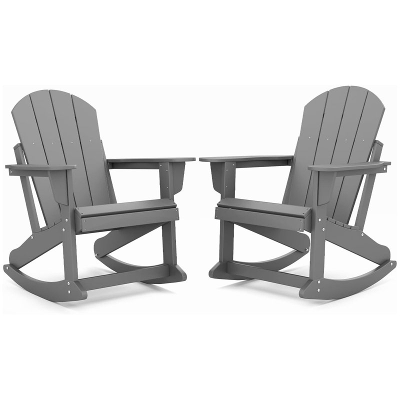 Set Of 2 Oversized All Weather Adirondack Rocking Chair, Gray