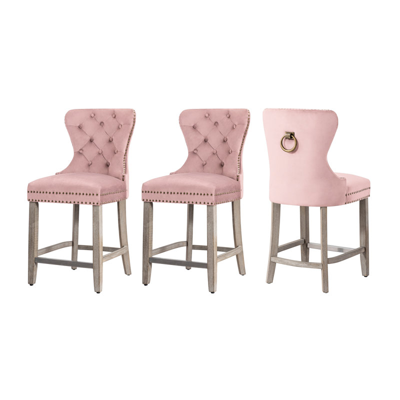 Tabouret de bar et de comptoir Kirsten, Tabouret de comptoir (siège d'une hauteur de 24 p, Gris, Rose