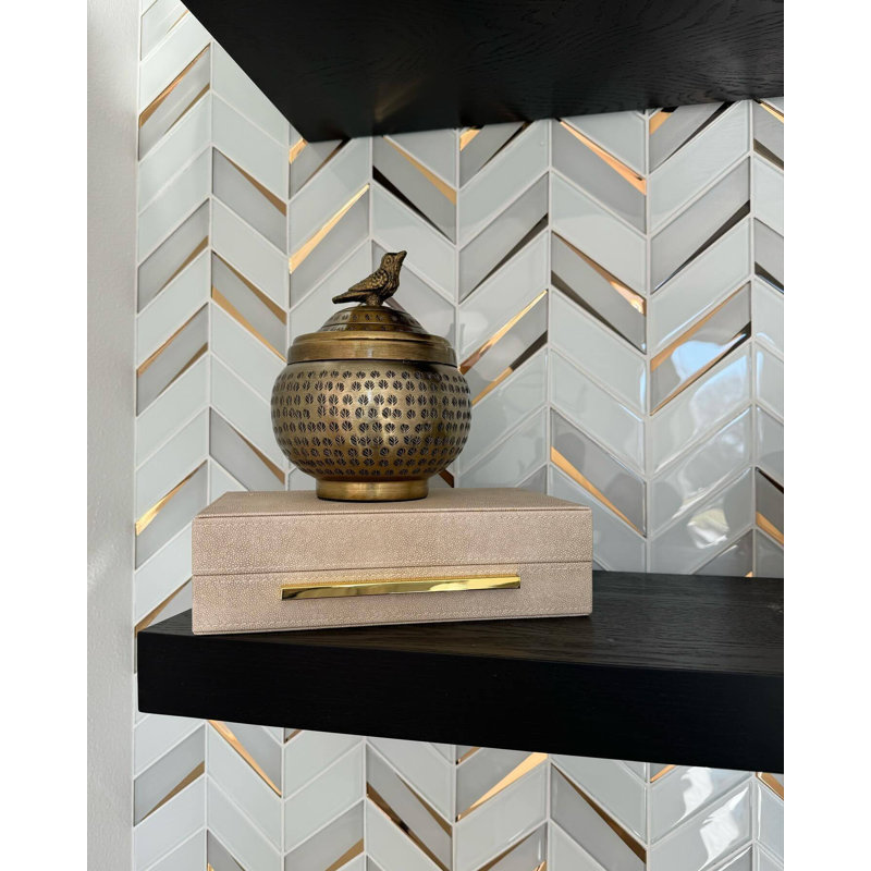 Kasol Marble And Mirrored Glass Mosaic, Golden Mirror