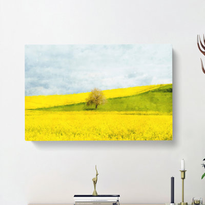 Lone Tree In A Yellow Meadow - Wrapped Canvas